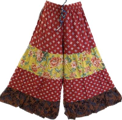 Sacred Threads Hippie Boho Festival Patchwork Tiered Palazzo Pants 223014 S/M B
