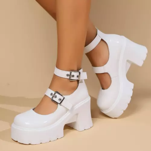 Chunky High Heel Double Straps Mary Jane Platform Women Pumps Punk Shoes Size - Bild 1 von 10
