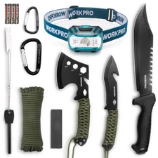 WORKPRO Camping Axe and Hunting Knives with Paracord Handle  Camping Tool Sets