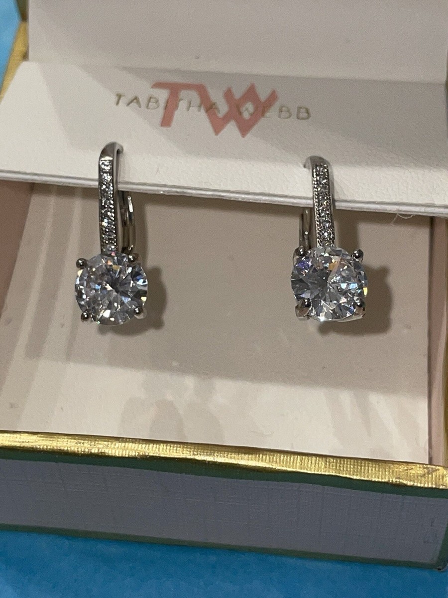 ☆TATIANA☆ Silver 925 Clear Daily Bezel Earrings EC1734 Tabitha Webb .925 Sterling Silver Gold Tone Cubic Zirconia