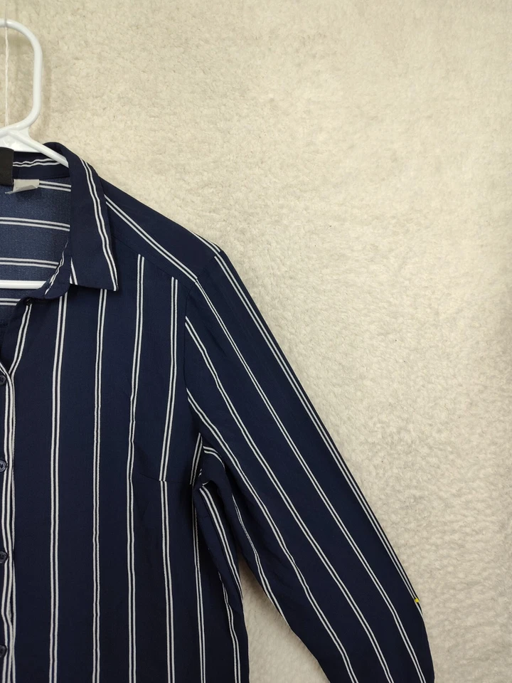 Camisa con botones Divided by H M para mujer Top 8 azul a rayas mezcla de polietileno manga larga Foto 3 de 4