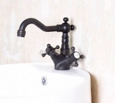Dual Handles Black Bronze Deck Mounted Basin Vessel Water Tap Bathroom Faucet