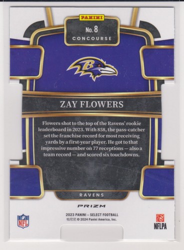 2023 Panini Select Zay Flowers Green & Yellow Die Cut Prizm Rookie RC Ravens #8 - Picture 2 of 2