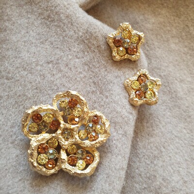 Coro Brosche Cristale Ohrclip Brooche braune Trachtenschmuck, Blume