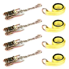 Trailer Tie Down Kit 4 Lasso Wheel Tire Ratchet Straps Chain Strap Flatbed Car