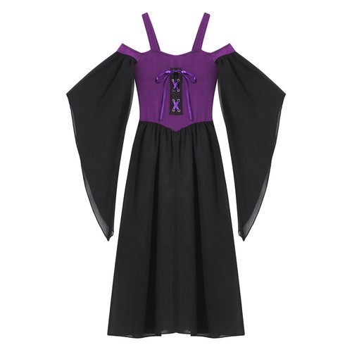 Girls Medieval Renaissance Princess Cold Shoulder Gothic Victorian Maxi AU - Picture 12 of 60