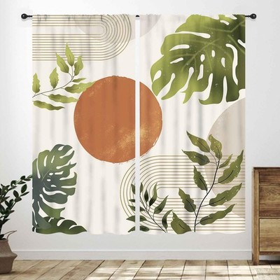 Green Kitchen Curtains,Mid Century Tropical Plant Palm Leaves Abstract Minima...