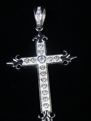Vintage 3"x 2" Pave Cubic Zirconia .925 Sterling Silver Cross Pendant, 24 grams