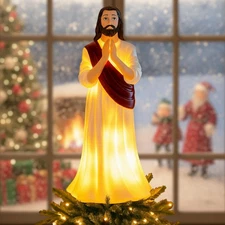 Jesus Christmas Tree Topper with LED Lights 9.84 Lighted Resin Jesus Tree Top...