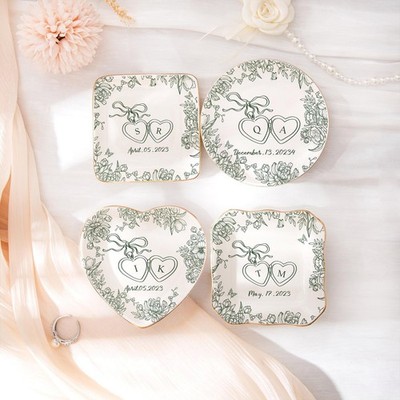 Personalized Toile De Jouy Ring Dish Custom Wedding Gift Bride Engagement