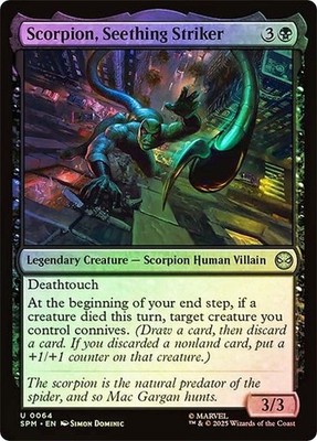 NM Foil Scorpion, Seething Striker, MTG, Marvel's Spider-Man, Magic, 64