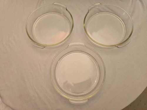 PYREX Clear Glass Baking Cake Dish 221 Vintage 8.5” Set Of 3