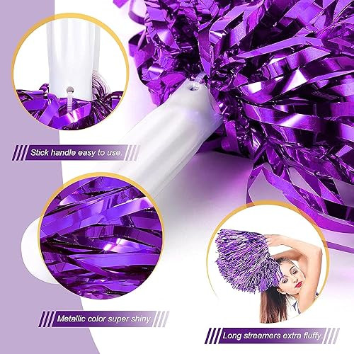 Comicfs 12 PCS Cheerleading Pom Poms Metallic Foil Plastic Pom Poms with Baton - Picture 5 of 8