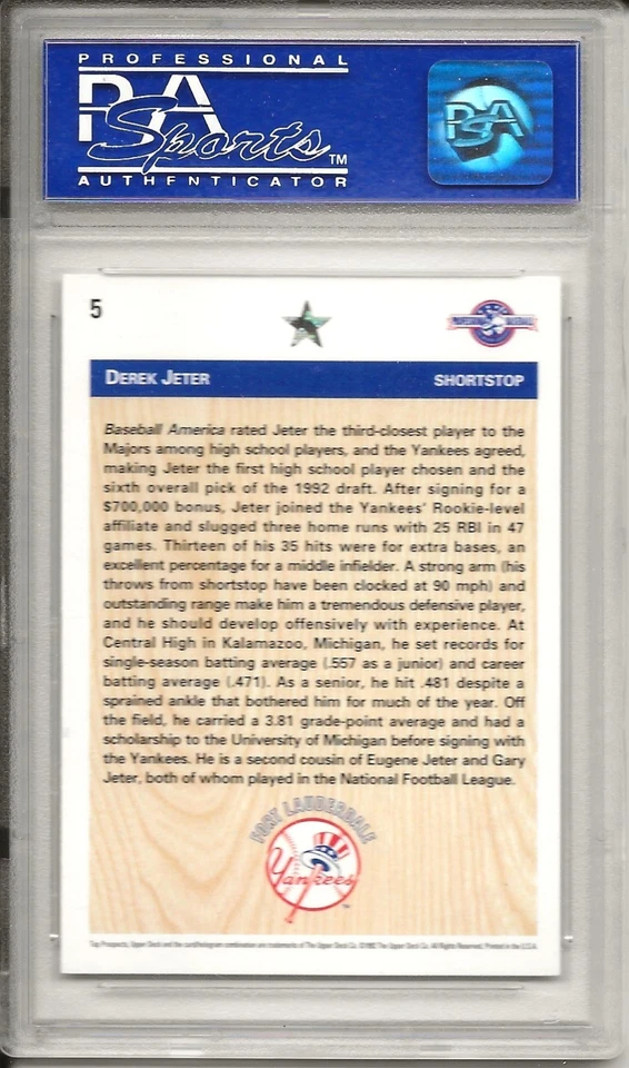 U.D. 1992 Ligas Menores. Derek Jeter selección de draft # 5 PSA 8 casi nuevo-como nuevo Foto 2 de 2