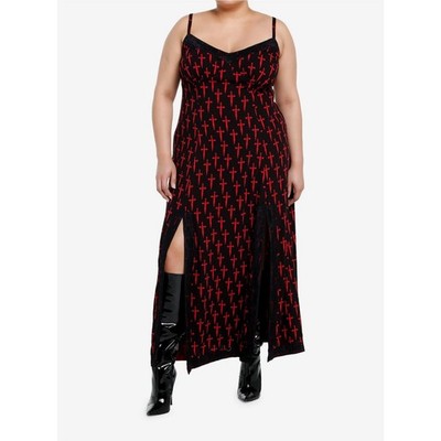 New Social Collision Dagger Maxi Dress 4X Black Lace Slit Goth Grunge Punk Alt