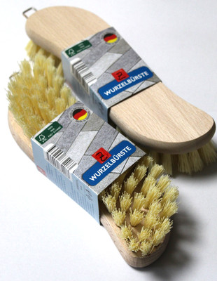 6 Stück Scheuerbürsten Holz 20 x 5 x 4 cm, Wurzelbürste, 100 % FSC Holz
