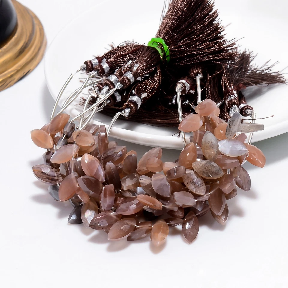 Cuentas facetadas de marquesa con piedras preciosas de piedra lunar de chocolate 12X5X4 mm hilo 4" UGB-873 Foto 2 de 4