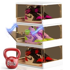 Thicken  Sturdy Clear Shoe Boxes with Magnetic Door, 3 Pack Stackable Multi-...