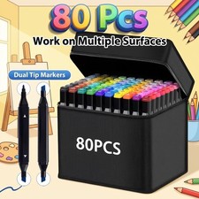 80 Colors Art Markers Pens Dual Tips Alcohol Markers Permanent Sketch Gift