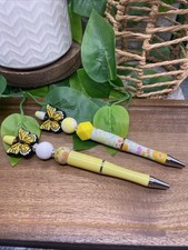 2 PC Handmade Silicone Bead Rhinestone Black Ink Pen Set Butterfly New B177