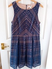 Monsoon Navy Dress Size 14 Lacey Lined
