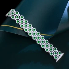 CZ Wide Bracelet Round Green Bangle Women Silver Plated Cubic Zirconia Jewelry