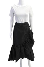 Rickie Freeman Teri Jon Womens Silk Ruffle Trim Maxi Wrap Skirt Black Size 10