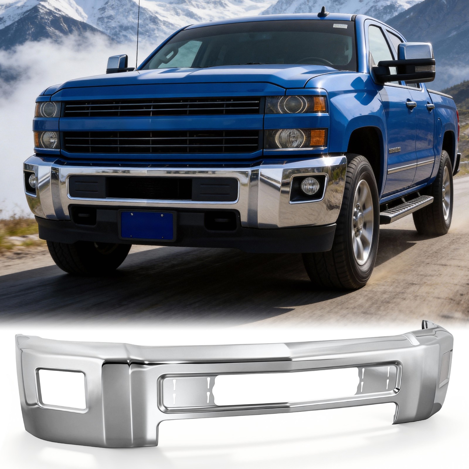 Front Bumper for 15-19 Chevrolet Silverado 2500/3500 HD w/o Sensor Holes Chrome