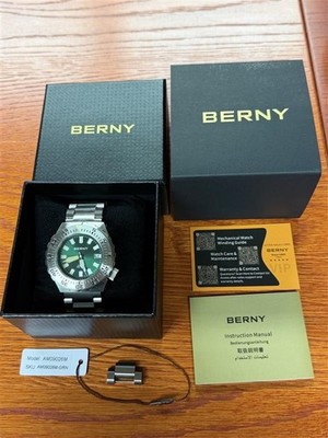BERNY Men Automatic Diver Watch AM09026M Green Excellent Condition Full Set