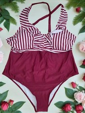 Women's Striped Ruffle One-Piece Swimsuit Women plus 4XL