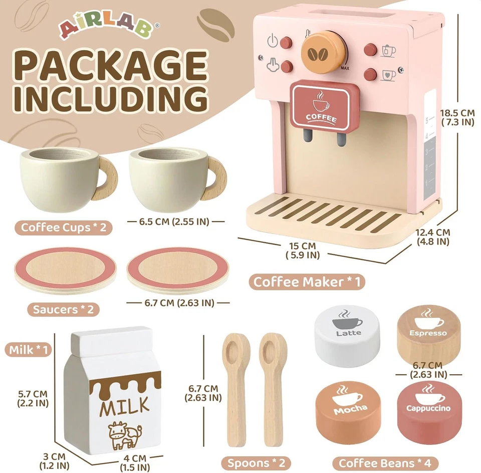 Macchina Caffè Giocattolo, Accessori Cucina Giocattolo Legno per Bambini Bambina - Immagine 2 di 4