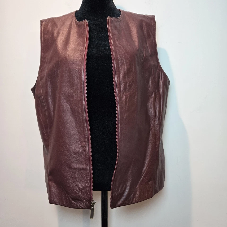 Кожаный жилет Preston & York средний женский бордовый на молнии винтажная верхняя одежда - Изображение 3 из 4
