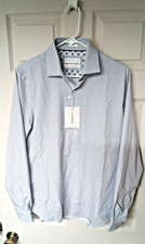 NWT Denim  Flower Ricky Singh Blue/White Stretch Button Down Shirt Sz Medium