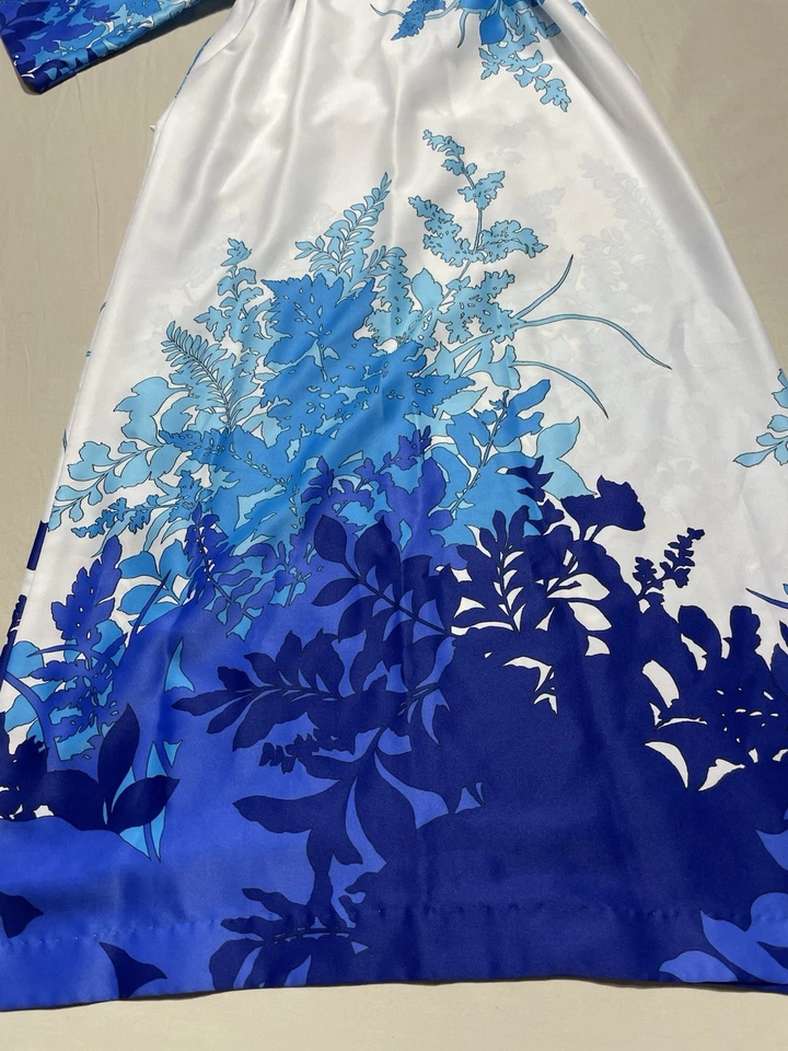 Vestido Waltah Clarke’s Vintage Hawaiano Talla 8 Azul Y Blanco Floral Foto 2 de 4