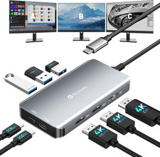 Reborn USB-C Docking Station Dual Monitor Adapter, Laptop Docking Station 3 Moni