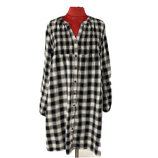 Knox Rose M black & white plaid tunic top casual dress peasant prairie Boho cozy