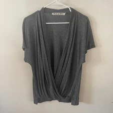 Michael Stars Surplice Top Womens O/S Heather Gray Classic Casual Basic Simple