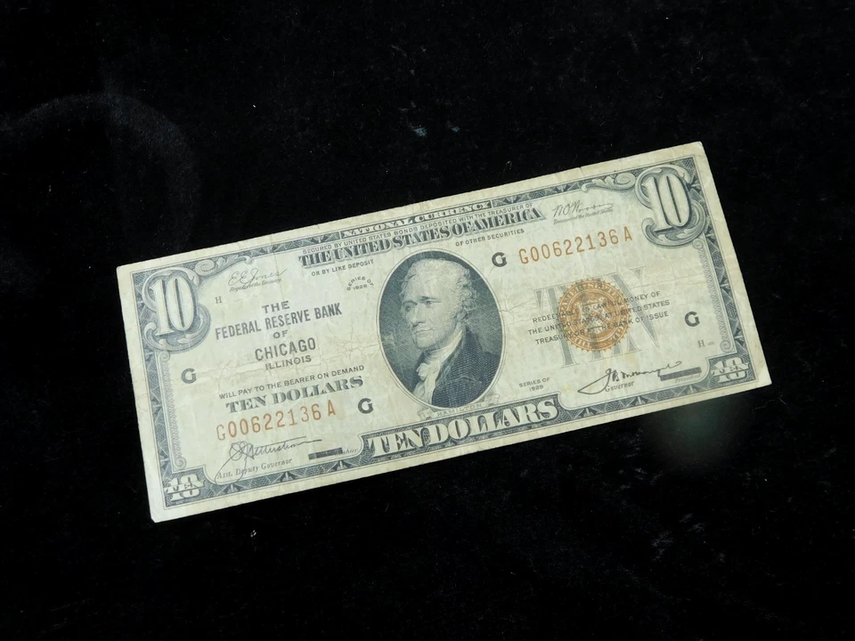 1929 $10 Rederal Reserve of Chicago Illinois National Currency Note - Image 3 of 4