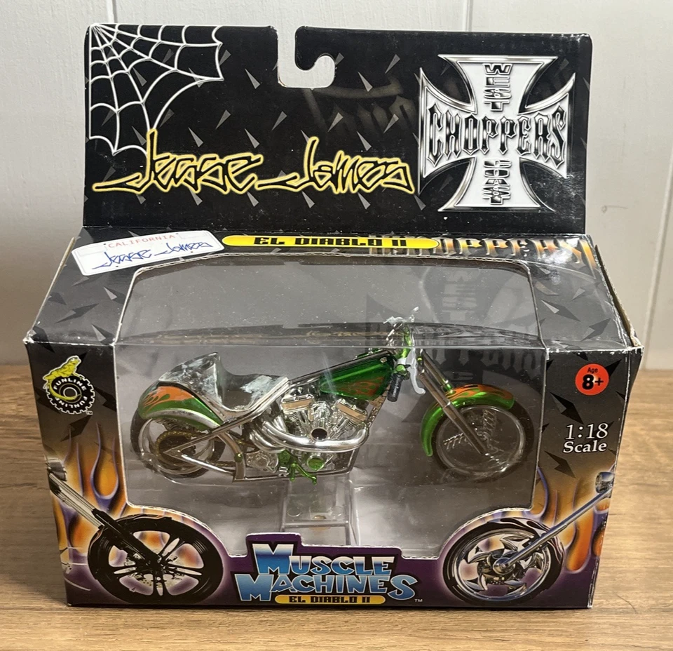 Jesse James West Coast Choppers Green El Diablo 2 Scale 1:18 Muscle Machines - Image 2 of 4