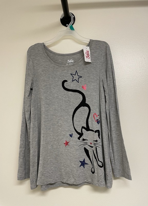 Girl’s Justice Long-Sleeved Gray Cat Top Size 12 NWT!