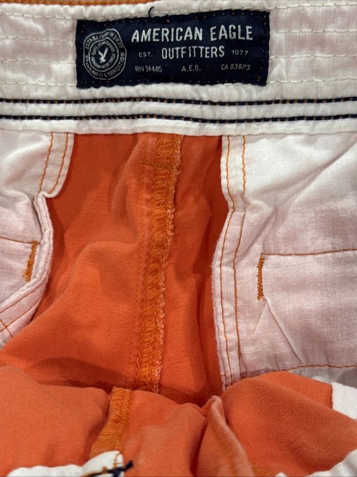 Shorts cargo American Eagle masculino tamanho 34 laranja frente plana algodão pesado vintage Y2K - Imagem 4 de 4