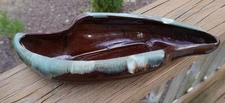 Redware Pottery Planter Enesco Japan Brown Turquoise Drip Glaze Dish MCM Vintage