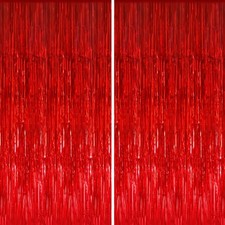 2 PCS Metallic Foil Fringe Curtains 3.2x8.2 ft Red Tinsel Backdrop Party Set