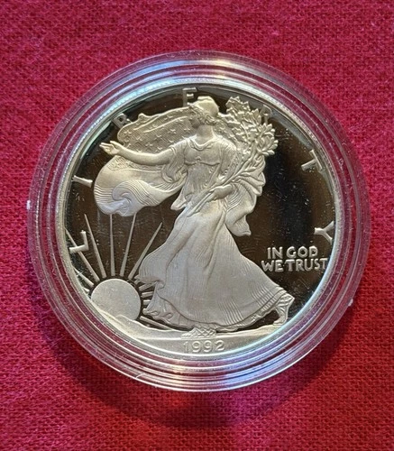 1oz 1992 S American Eagle Walking Liberty Silver Dollar Proof With COA