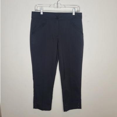 Lady Pinseeker Golf black flat front capri pants with button details- 6 