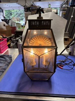 Wall Hung Eagle Brass Sconce  Light Fixture ,Glass Panels Front Opens