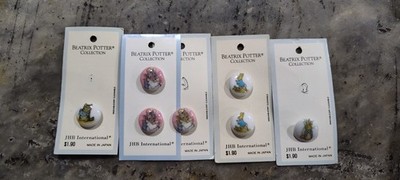 Lot of (7) Vintage New Beatrix Potter Collection Buttons JHB on cards