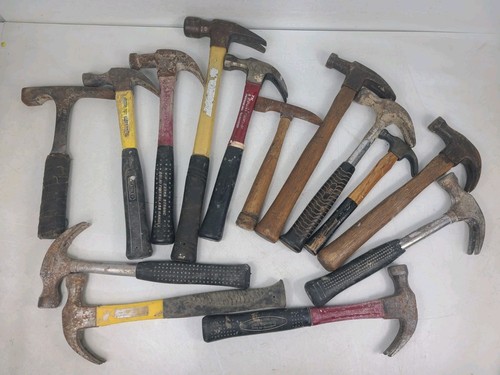 Vintage Mixed Lot Of 14 Claw Hammers Hand Tools