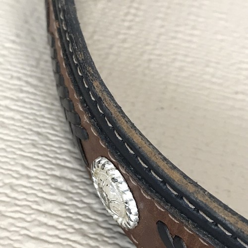 Vintage Western Mexican Handmade Belt Black Brown Woven Leather Conchos 38 *FLAW - Picture 7 of 14