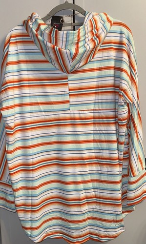 NWT LuLaRoe 2XL White Red Blue Orange Tan Mint Striped Knit Amber SWEATSHIRT - Picture 4 of 7